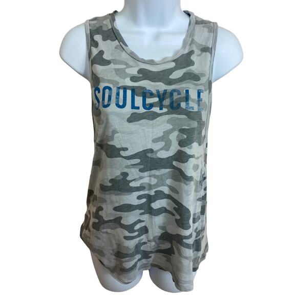 Womens Soulcycle Camouflage Muscle Tank Top Sz XS Grey Blue Graphic Print Camo - Picture 8 of 9